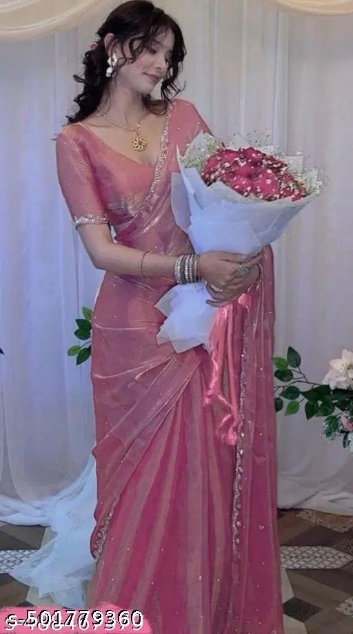 Jimmy Choo Solid Saree For Women, Pink