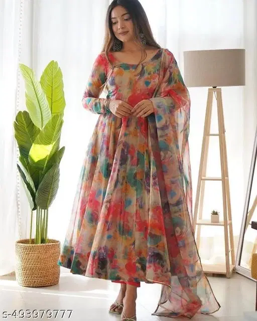 Floral Printed Kurti with Dupatta Set for Women (Multicolor, XS)