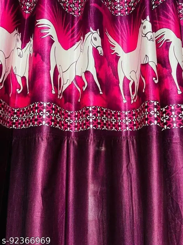 Silk Door Curtain, Pink & Purple, 7 Feet, Pack of 2