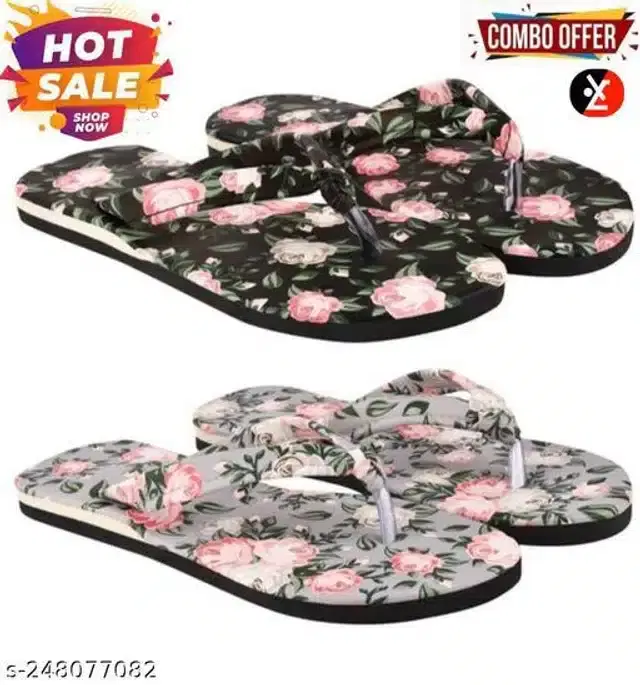 Slippers for Women, Set of 2 (Multicolor, 5)