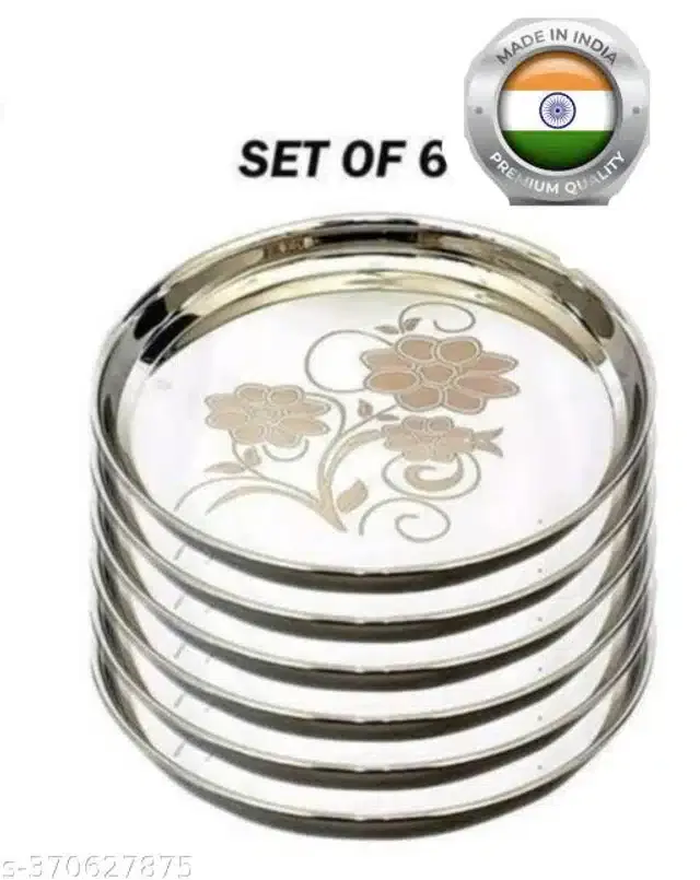 Stainless Steel Dinner Full Plates, Silver, Pack of 6