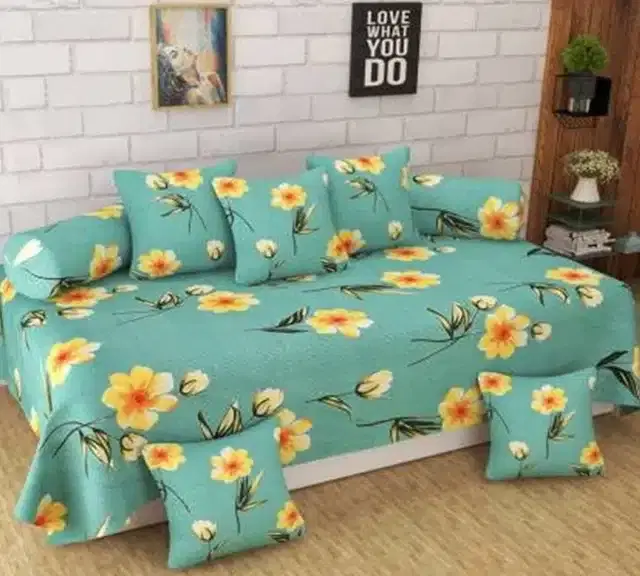 Cotton Printed Diwan Cover Set, Multicolor, Pack of 8