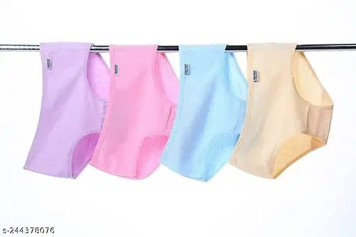Solid High Rise Seamless Cotton Blend Briefs for Women, Pack of 4 (Pink, S)