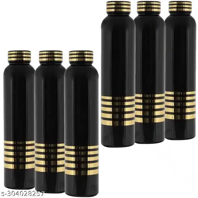 Plastic Water Bottles Set, Pack of 6, Black, 1000 ml