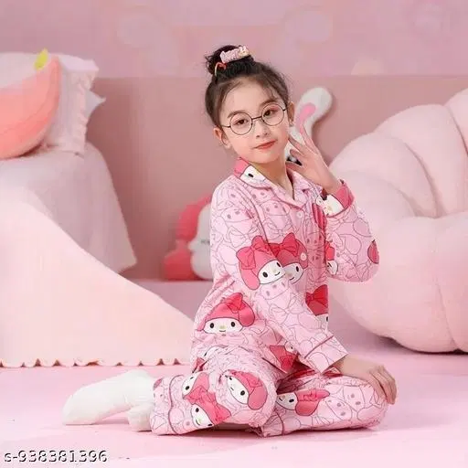 Night Suit for Girls (Pink, 7-8 Years)