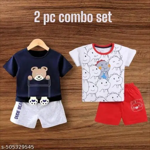 Hosiery Cotton Printed Clothing Set for Kids, Multicolor, Pack of 2 (0-3 Months)