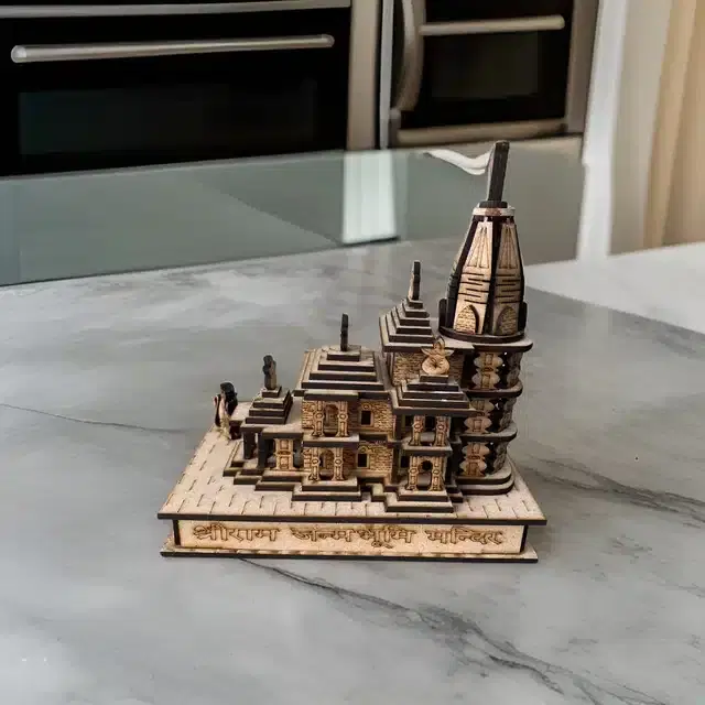 Ayodhya Shri Ram Mandir 3D Wooden Hand Carved Temple, Brown