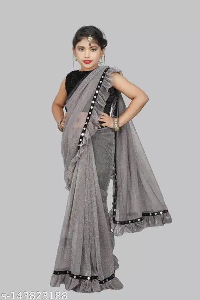 Ready to Wear Saree for Girls (Grey, 4-5 Years)
