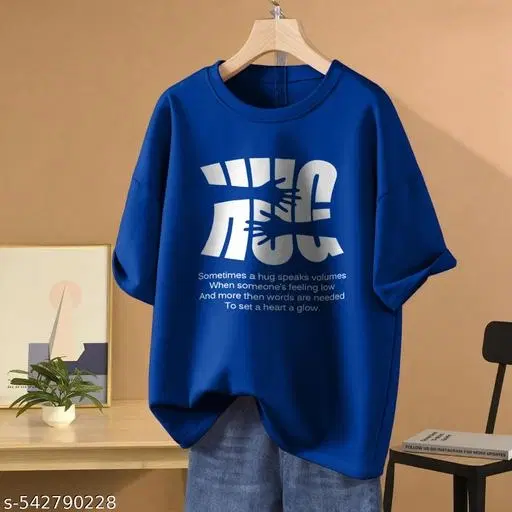 Cotton Blend Printed T-shirt for Women, Blue (M)
