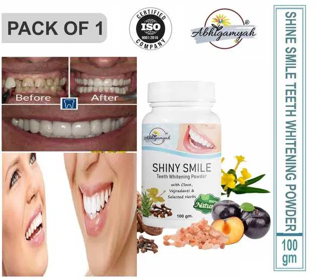 Abhigamayh 100 % Organic Teeth Whitening White Tooth Powder For Tobacco Stain, Tartar, gutkha Stain And Yellow Teeth Removal, 100 g, Pack Of 1, A-1108