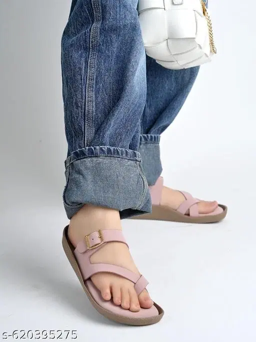 Shoetopia Pink Solid Flat Sandals (IND-5)
