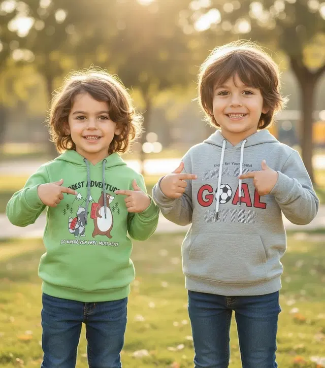 Round Neck Printed Wool Hoodie For Boys, Multicolour (3-4 Years) ,Pack Of 2