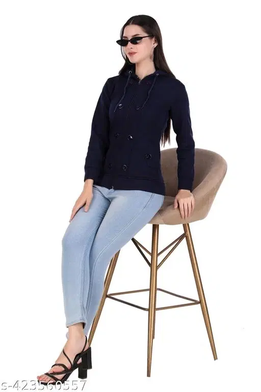 Polyester Sweater for Women (Navy Blue, S)