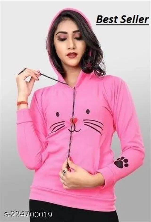 Cotton Blend Hoodie for Women (Pink, S)