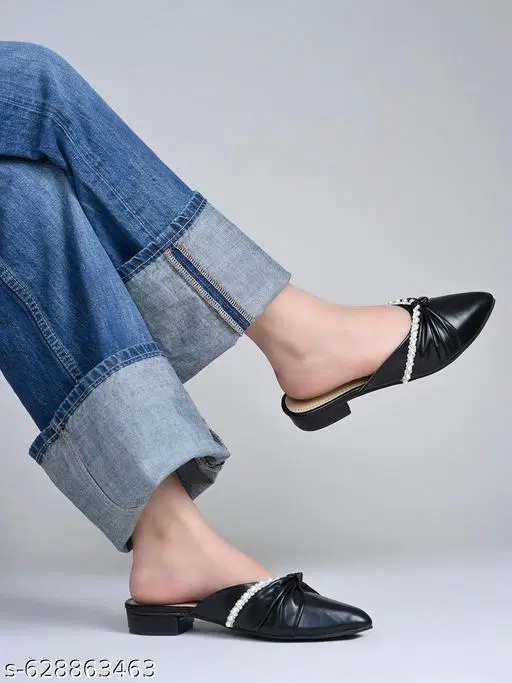 Embellished Mules for Women (Black, IND-8)