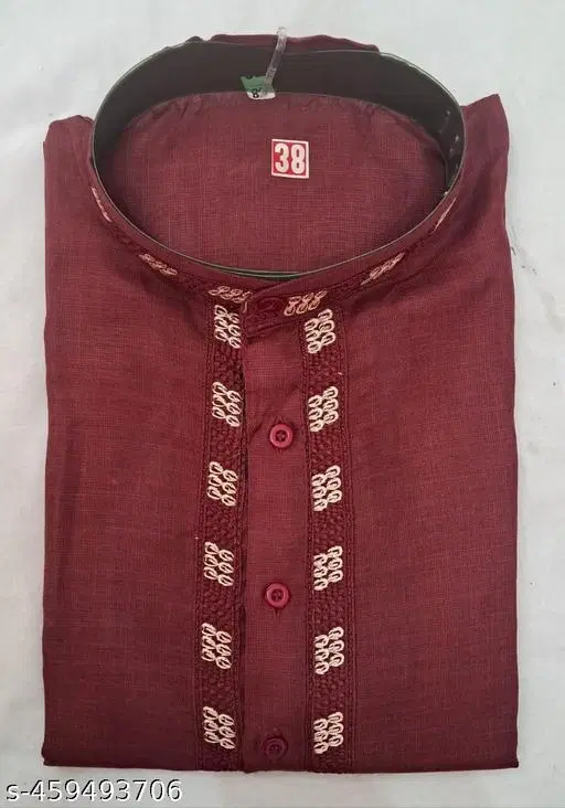 Cotton Solid Kurta for Men, Maroon (M)