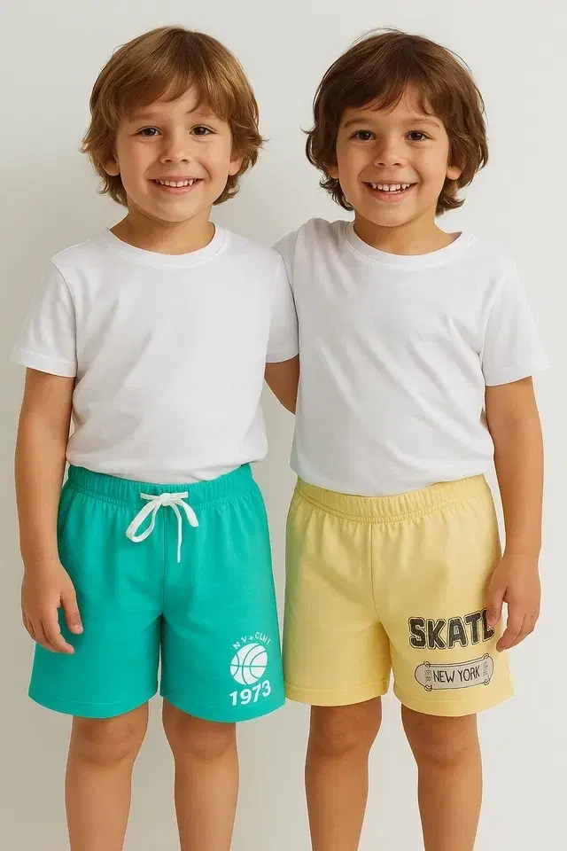 Polycotton Printed Shorts for Boys, Pack of 2, Multicolor (2-4 Years)