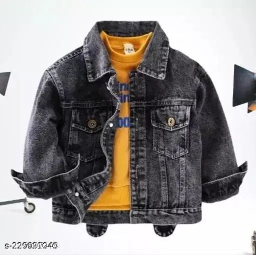 Denim Solid Jacket for Boys (Black, 6-7 Years)