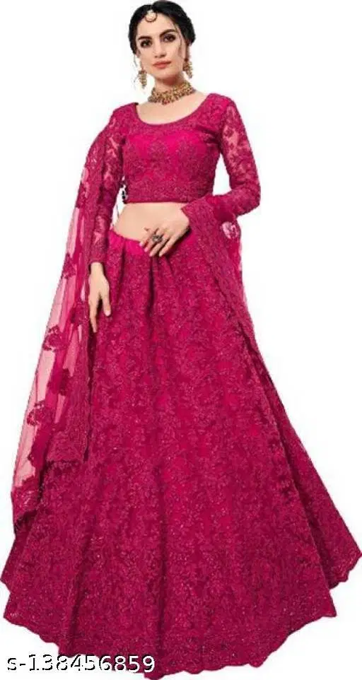 Cotton Blend Lehenga Choli for Women (Pink, Free Size)
