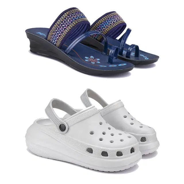 Combo of Sandals & Clogs for Women, Pack of 2 (Blue & Grey, 5)