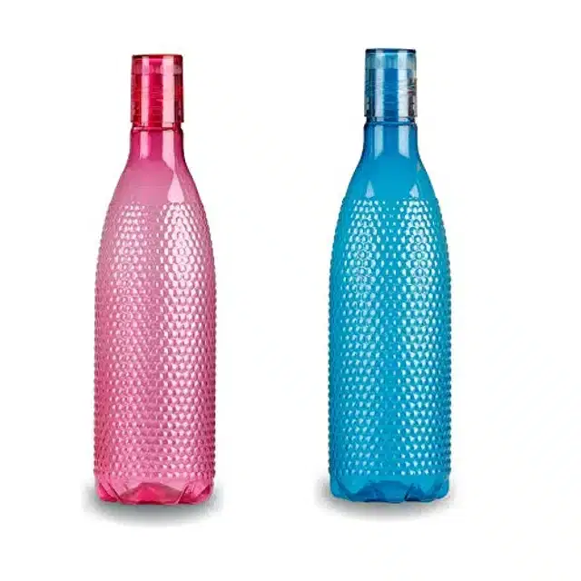 Airtight Plastic Water Bottle with Lid, Pink & Teal, 1000 ml, Pack of 2