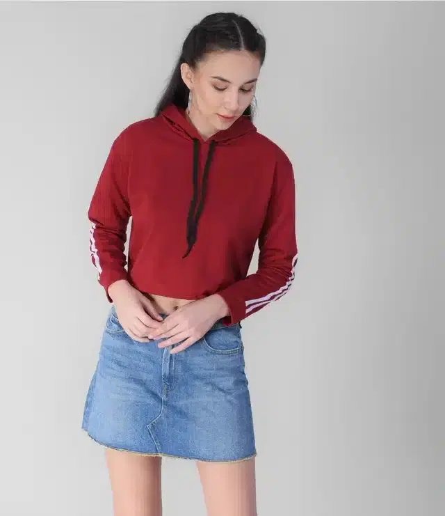 Fleece Solid Hoodie for Women (Maroon, S)