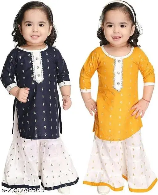 Rayon Kurta Set for Girls, Pack of 2 (Multicolor, 0-3 Months)