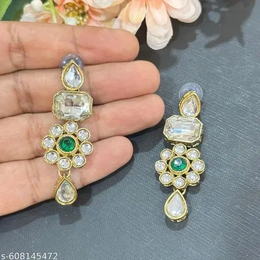 Alloy Kundan Earring for Women & Girls, White