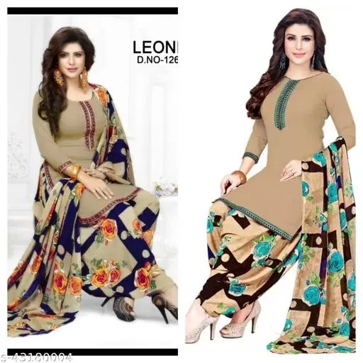 Crepe Printed Unstitched Suit Set for Women (Beige, Un Stitched, Pack of 2)