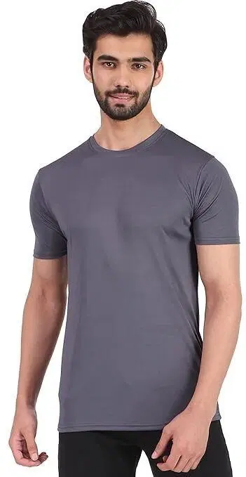 Polyester Solid T-Shirt for Men, Grey (L)