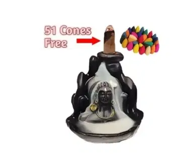 Mahadev Idol Smoke Fountain with 50 Pcs Backflow Incense Cones, Multicolor, Set of 2