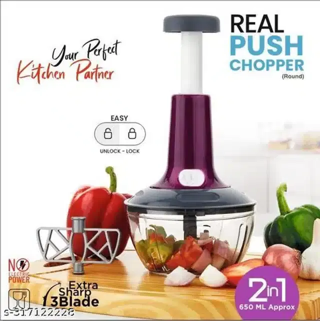 Manual Vegetable Chopper, Grey & Transparent, 650 ml