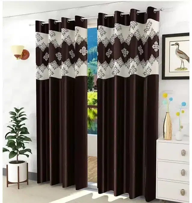Polyester Room Darkening Window Curtains, Pack of 2, Brown, 5 feet