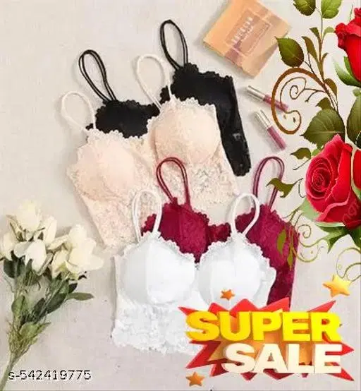 Net Solid Bras for Women, Assorted, Pack of 4 (32B)