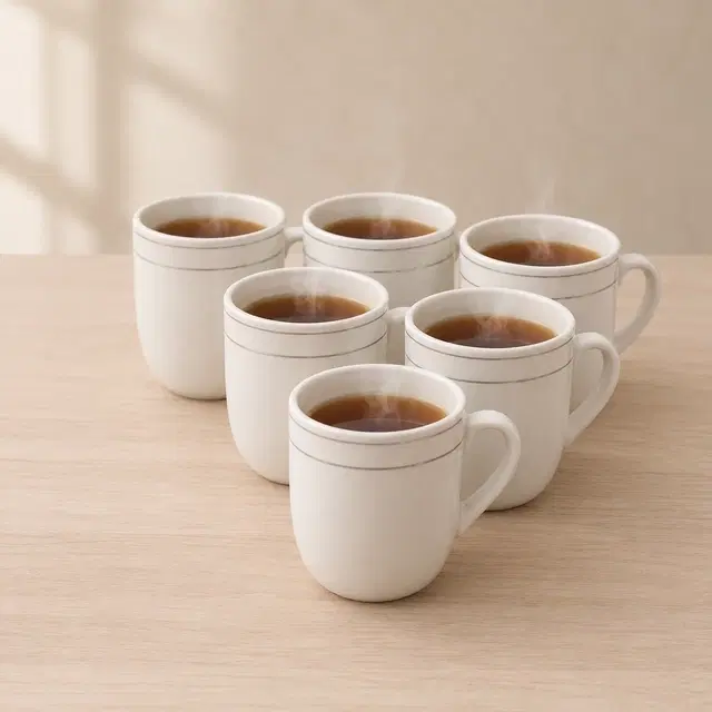 Ceramic Tea & Coffee Cup, White, Pack of 6 (140 ml)