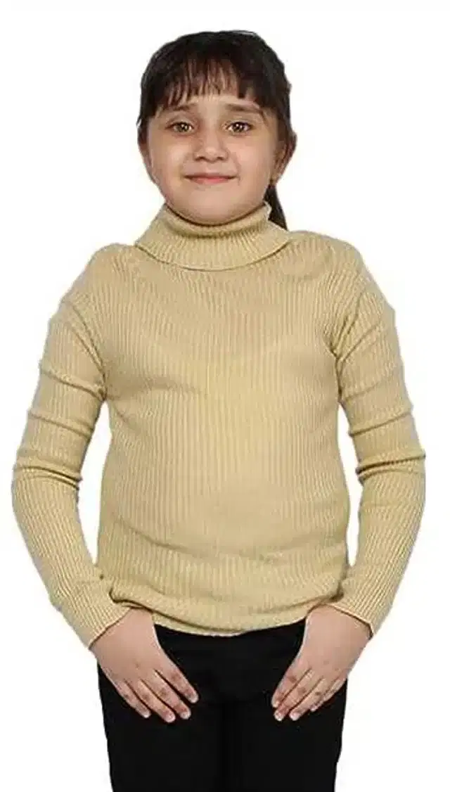 Full Sleeves Solid Sweater for Girls (Beige, 3-6 Months)