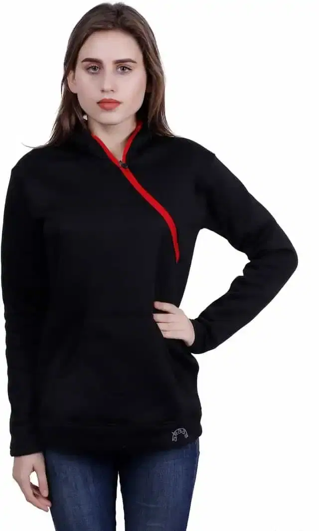 KRYPTAR Full Sleeve Solid Side Zip Hoodies KRYPTAR_WomenHoodie_SideZip_B LK_S