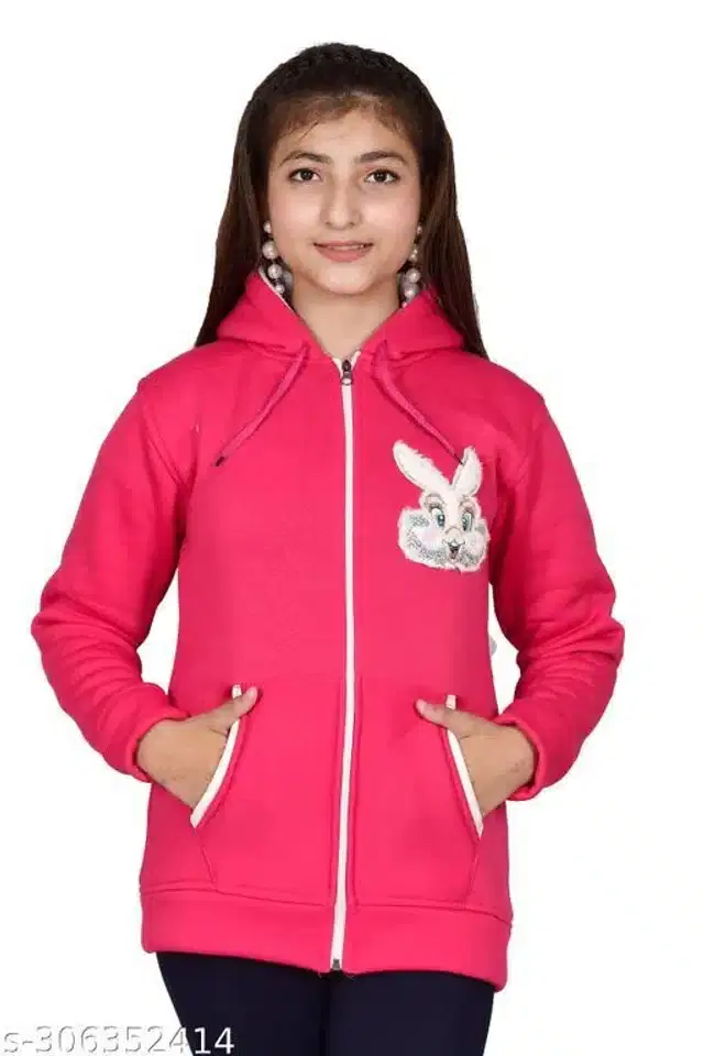 Woolen Full Sleeves Hooded Sweatshirt for Girls (Pink, 10-11 Years)