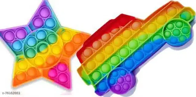 Silicone Pop It Fidget Stress Relief Toy, Multicolor, Pack of 2