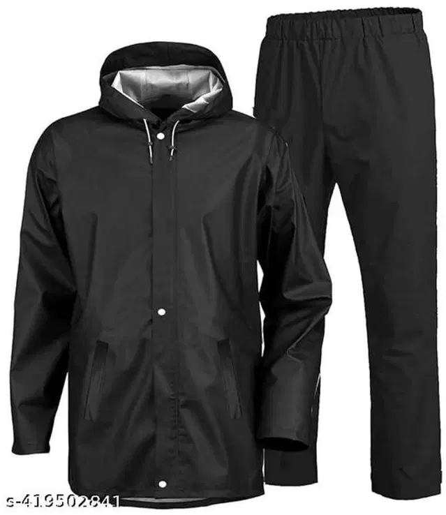 Polyester Rain Coat for Men, Black, M
