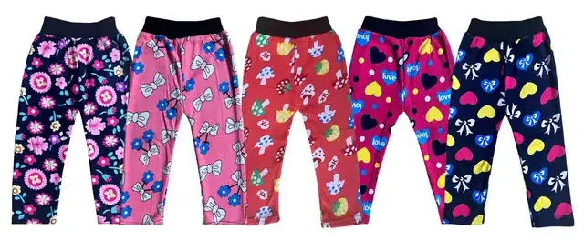 Fleece Printed Tights for Girls, Pack of 5 (Multicolor, 6-12 Months)