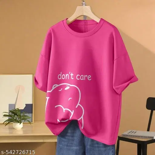 Cotton Blend Printed T-Shirt for Women, Pink (XXS)