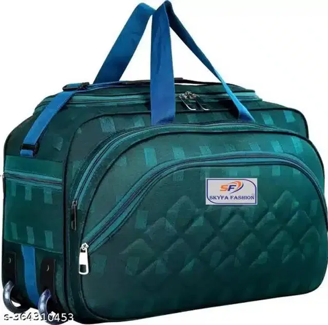 Polyester Strolley Duffel Bag, Teal, 61 L