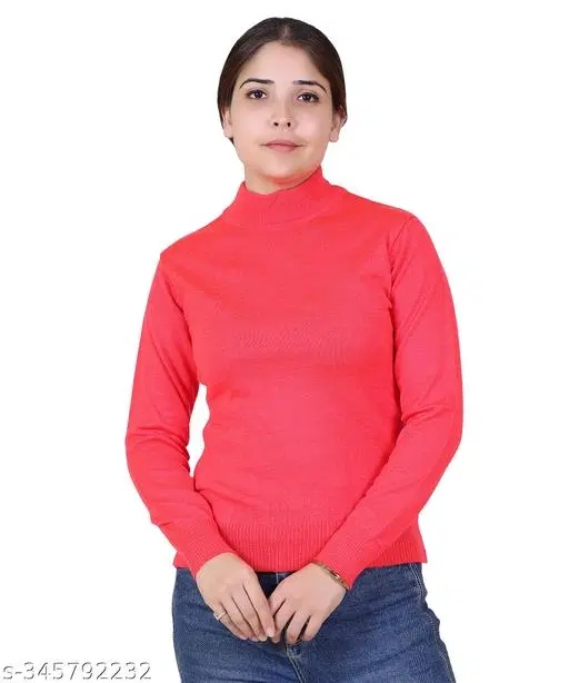 Hi-Neck Sweater for Women (Red, XL)