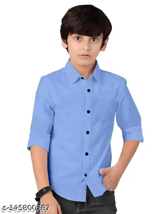 Solid Long Sleeve Spread Collar Shirt for Boys (Aqua Blue, 8-9 Years)
