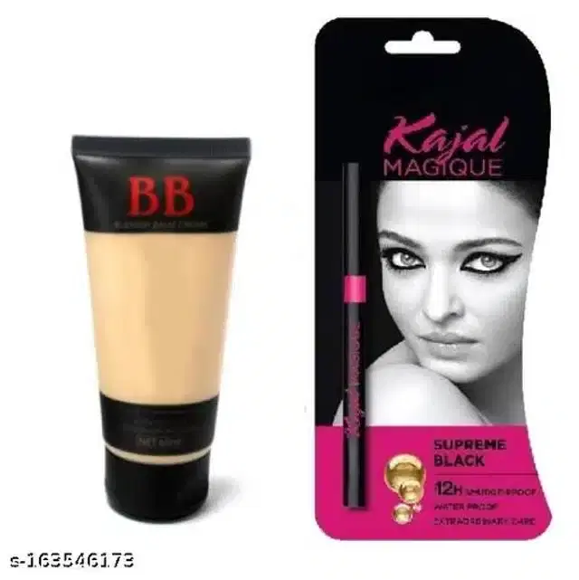 BB Cream, 60 ml with Smudge Proof Kajal, Black, Set of 2