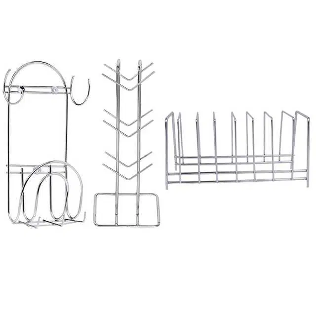 Stainless Steel Cup Stand & Plate Stand & Chakla Belan Stand With Hook For Kitchen, Set of 3, OC-030