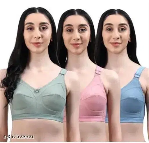 Cotton Blend Solid Bra for Women & Girls, Multicolour, Pack of 3 (40C)