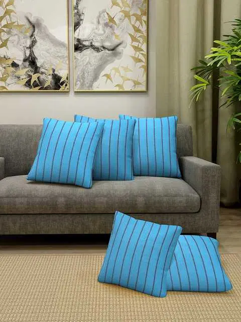 Klotthe Striped Cotton Cushion Covers, Blue, 30X30 Cm, Set of 5, K-34