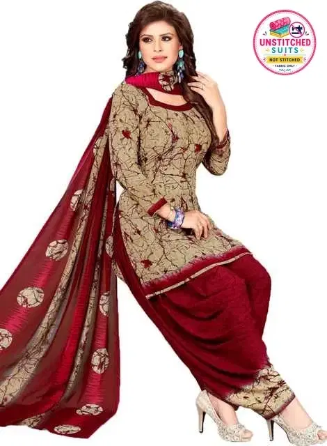 Yashika Unstitched Crepe Salwar Suit Material (Red) (Y-239)